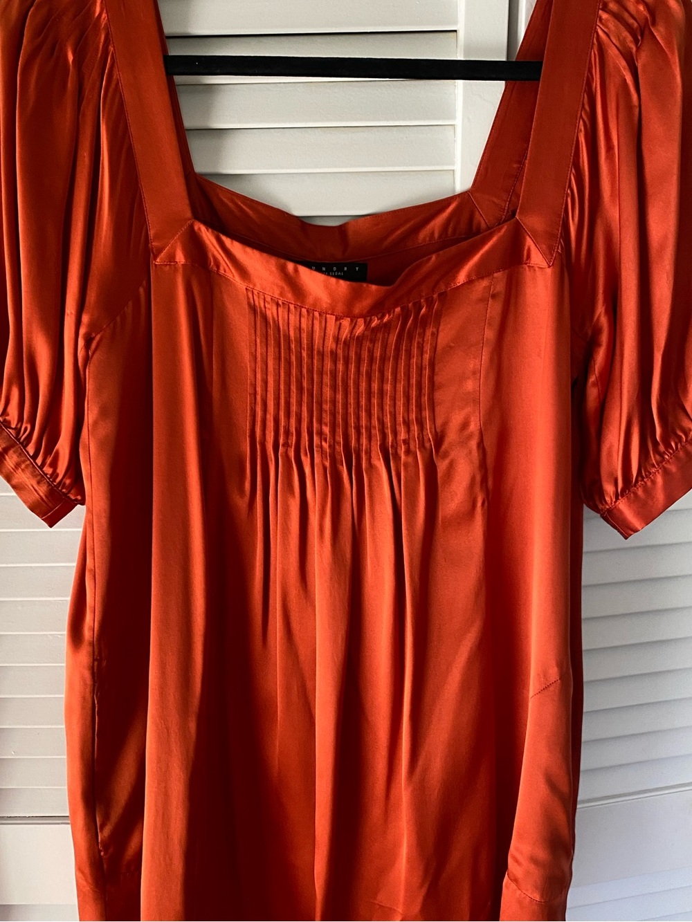 Laundry By Shelli Segal Silk Square-Neck Pintuck Puff Sleeve dress- Orange